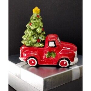 Christmas‎ Salt and Pepper Shakers Gift Truck And Tree Has Stoppers Shine Glaze